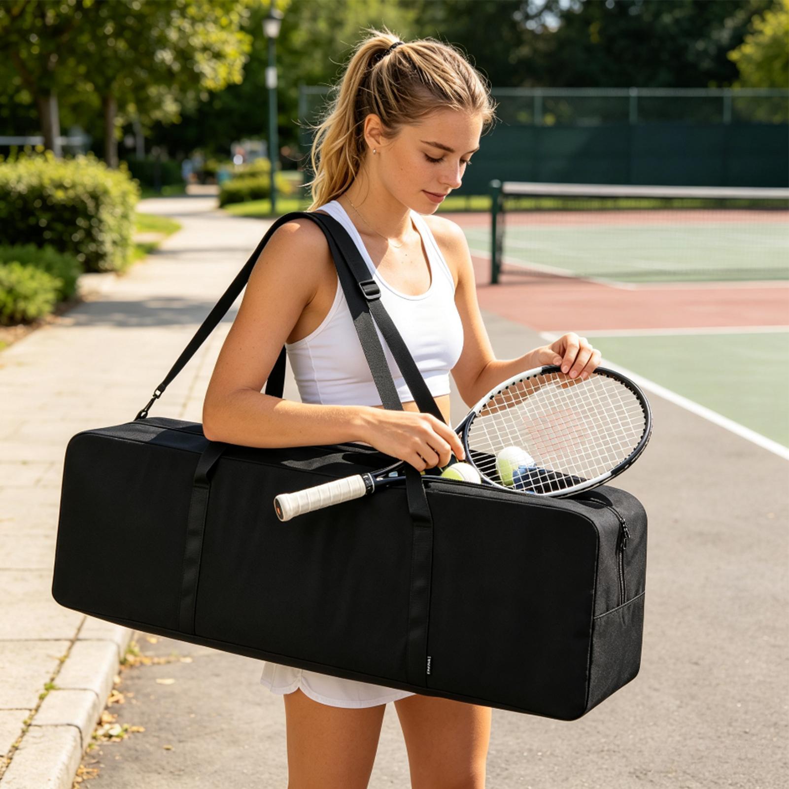 Badminton Bag - ピクルボール用ネットバッグ。折りたたみ式ネットシステムとファスナー付きポーチが付属。オックスフォード生地製で、バドミントン、テニス、旅行、屋内・屋外での使用に適したピクルボールセットバッグ。