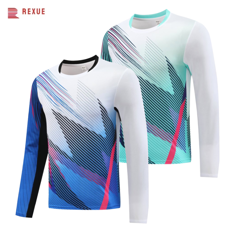 ユニセックス長袖バドミントンシャツ、卓球ジャージー、Vネック - Badminton Jersey のレビューと価格